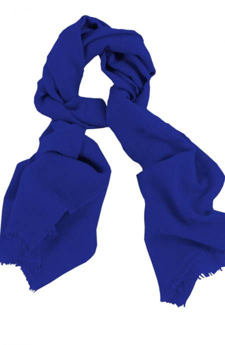 Mens 100% cashmere scarf in Persian blue, single-ply with 1-inch eyelash fringe.