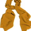 Mens 100% cashmere scarf in carrot, single-ply with 1-inch eyelash fringe.
