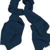 Mens 100% cashmere scarf in teal blue, single-ply with 1-inch eyelash fringe.
