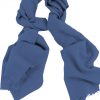 Mens 100% cashmere scarf in slate blue, single-ply with 1-inch eyelash fringe.