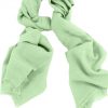 Mens 100% cashmere scarf in pastel green, single-ply with 1-inch eyelash fringe.