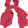 Mens 100% cashmere scarf in fuchsia, single-ply with 1-inch eyelash fringe.