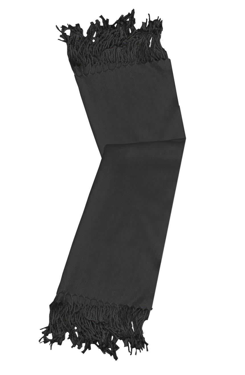 Black cashmere pashmina and silk-blend scarf in single-ply twill weave with 3 inches tassel.