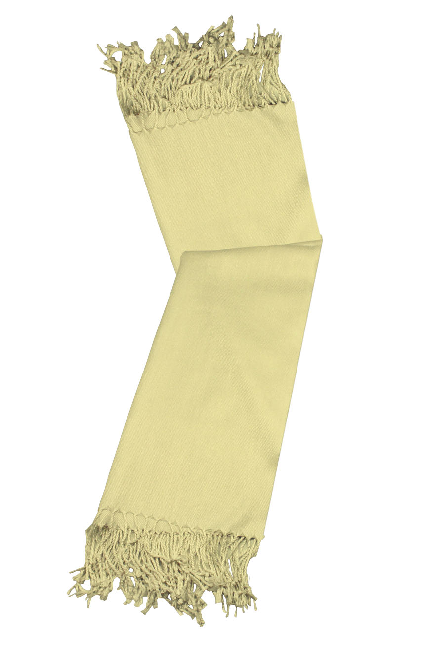Ivory cashmere pashmina and silk-blend scarf in single-ply twill weave with 3 inches tassel.