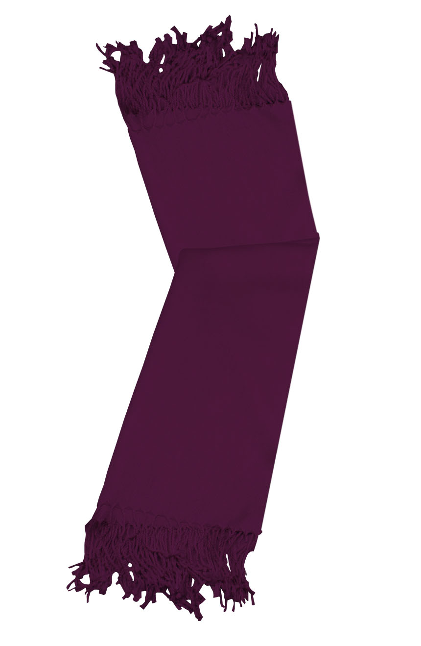Wine berry cashmere pashmina and silk-blend scarf in single-ply twill weave with 3 inches tassel.