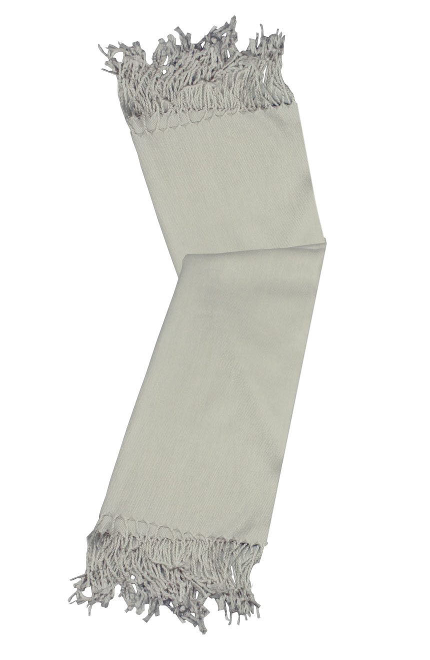 Light Silver grey cashmere pashmina and silk-blend scarf in single-ply twill weave with 3 inches tassel.