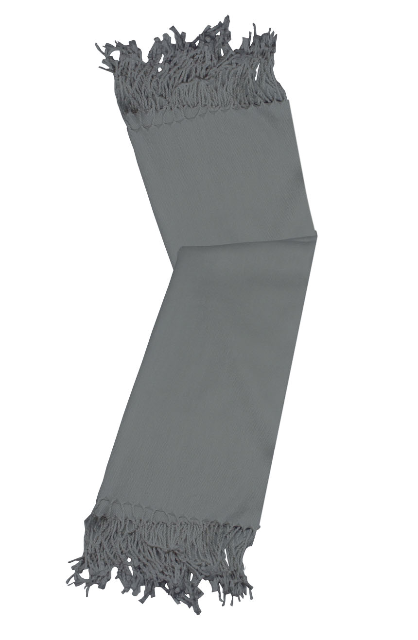 Silver grey cashmere pashmina and silk-blend scarf in single-ply twill weave with 3 inches tassel.