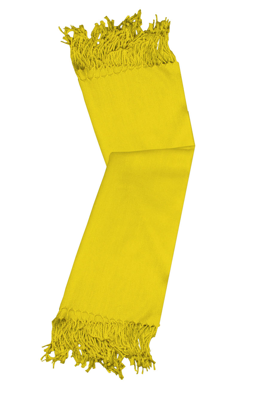 Yellow cashmere pashmina and silk-blend scarf in single-ply twill weave with 3 inches tassel.