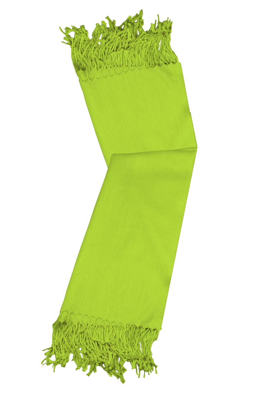 Chartreuse green cashmere pashmina and silk-blend scarf in single-ply twill weave with 3 inches tassel.