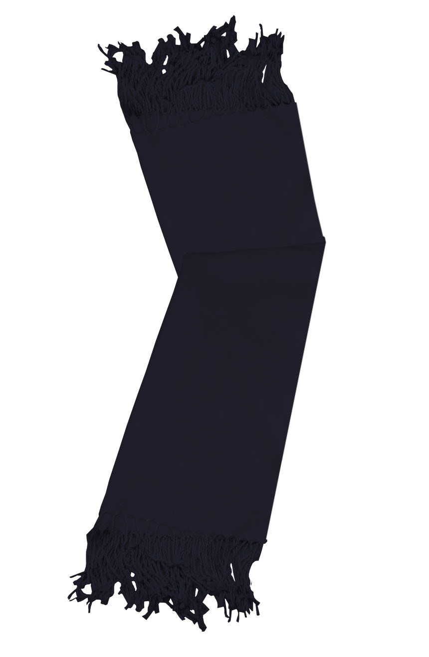 Navy cashmere pashmina and silk-blend scarf in single-ply twill weave with 3 inches tassel.
