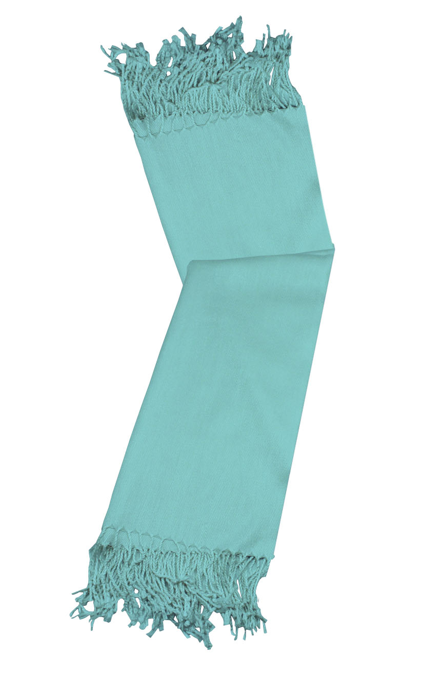 Celeste blue cashmere pashmina and silk-blend scarf in single-ply twill weave with 3 inches tassel.