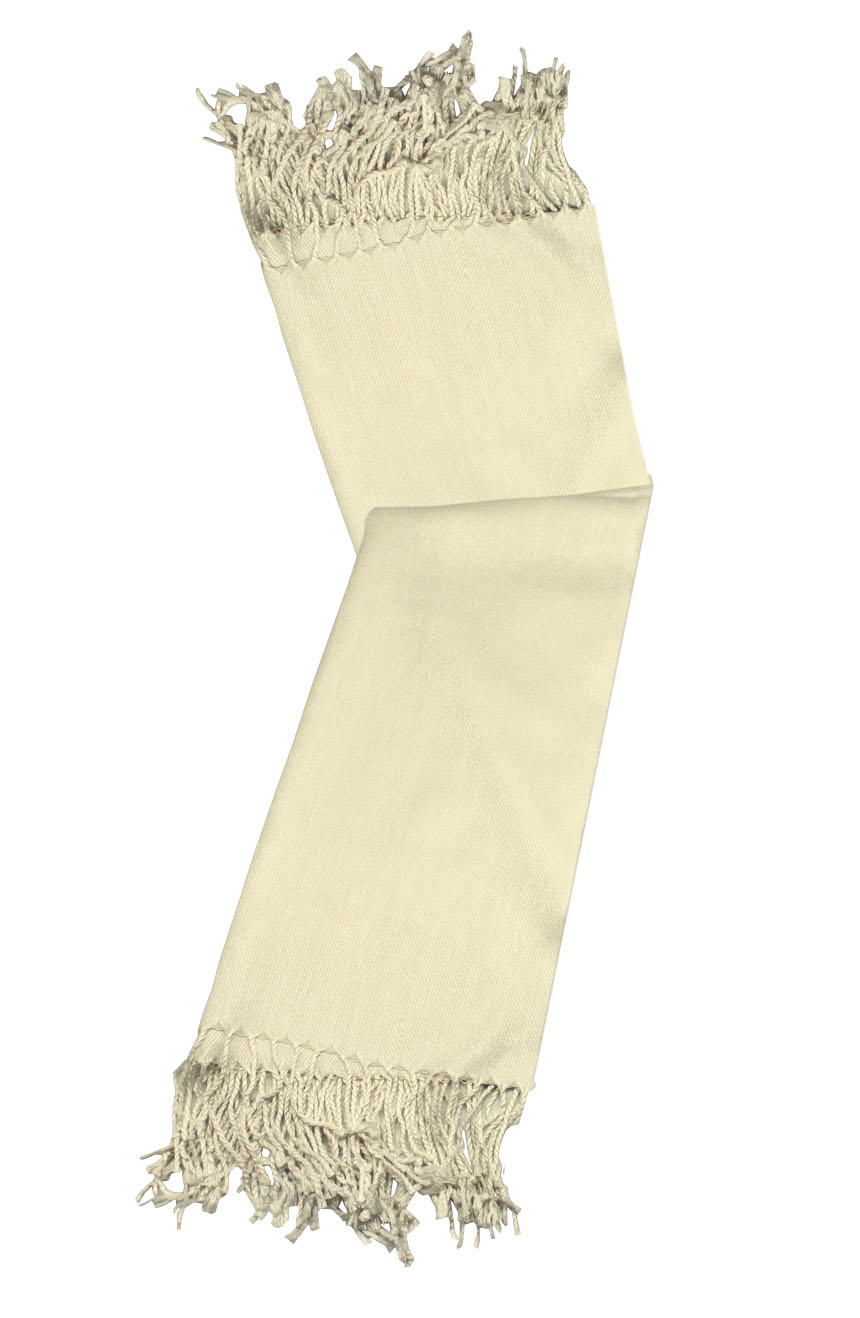 Off White cashmere pashmina and silk-blend scarf in single-ply twill weave with 3 inches tassel.