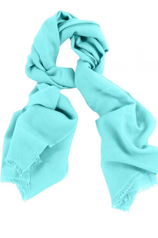 Cashmere wrap scarf womens in 100% cashmere aquamarine color, beneficial as a wedding wrap, travel wrap scarf, or a winter scarf.