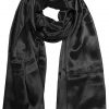Womens silk neck scarf in black 22×75 inches with plenty of material to wrap around the head or shoulders in many ways.