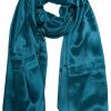 Womens silk neck scarf in blue teal 22×75 inches with plenty of material to wrap around the head or shoulders in many ways.