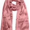 Womens silk neck scarf in pastel pink 22×75 inches with plenty of material to wrap around the head or shoulders in many ways.
