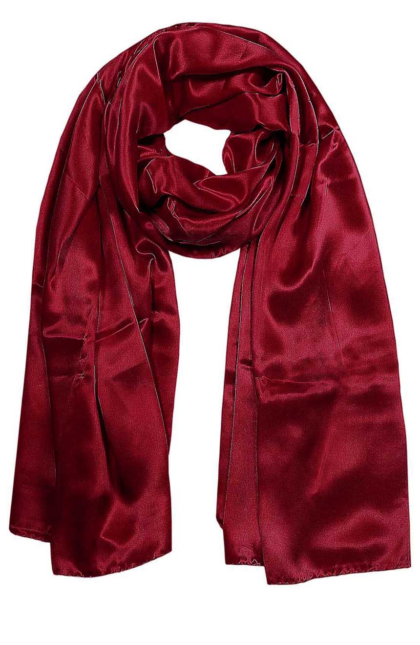 Womens silk neck scarf in garnet 22×75 inches with plenty of material to wrap around the head or shoulders in many ways.