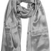Womens silk neck scarf in light silver 22×75 inches with plenty of material to wrap around the head or shoulders in many ways.
