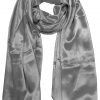 Womens silk neck scarf in silver grey 22×75 inches with plenty of material to wrap around the head or shoulders in many ways.