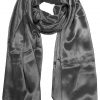 Womens silk neck scarf in rhino grey 22×75 inches with plenty of material to wrap around the head or shoulders in many ways.