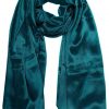 Womens silk neck scarf in green teal 22×75 inches with plenty of material to wrap around the head or shoulders in many ways.