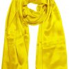 Womens silk neck scarf in yellow 22×75 inches with plenty of material to wrap around the head or shoulders in many ways.