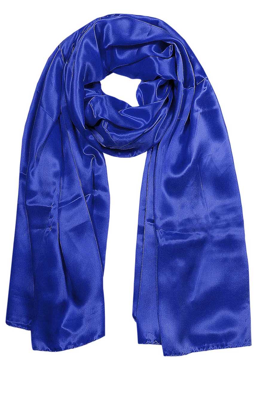 Womens silk neck scarf in Persian blue 22×75 inches with plenty of material to wrap around the head or shoulders in many ways.