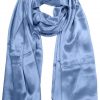 Womens silk neck scarf in slate blue 22×75 inches with plenty of material to wrap around the head or shoulders in many ways.