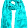 Womens silk neck scarf in turquoise 22×75 inches with plenty of material to wrap around the head or shoulders in many ways.