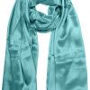 Womens silk neck scarf in aquamarine 22×75 inches with plenty of material to wrap around the head or shoulders in many ways.