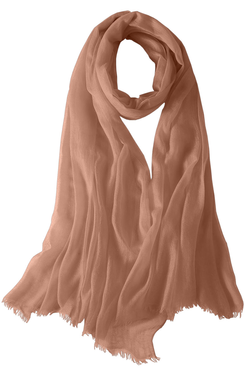Featherlight cashmere scarf in beaver color, pocketable, lightweight, & ultra-soft to keep you warm weigh just ounces, essential for all women.