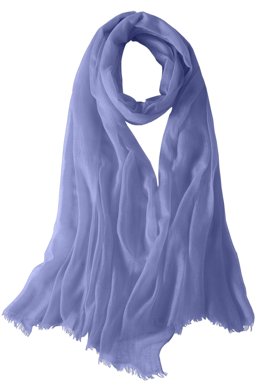 Featherlight cashmere scarf in aniline blue color, pocketable, lightweight, & ultra-soft to keep you warm weigh just ounces, essential for all women.