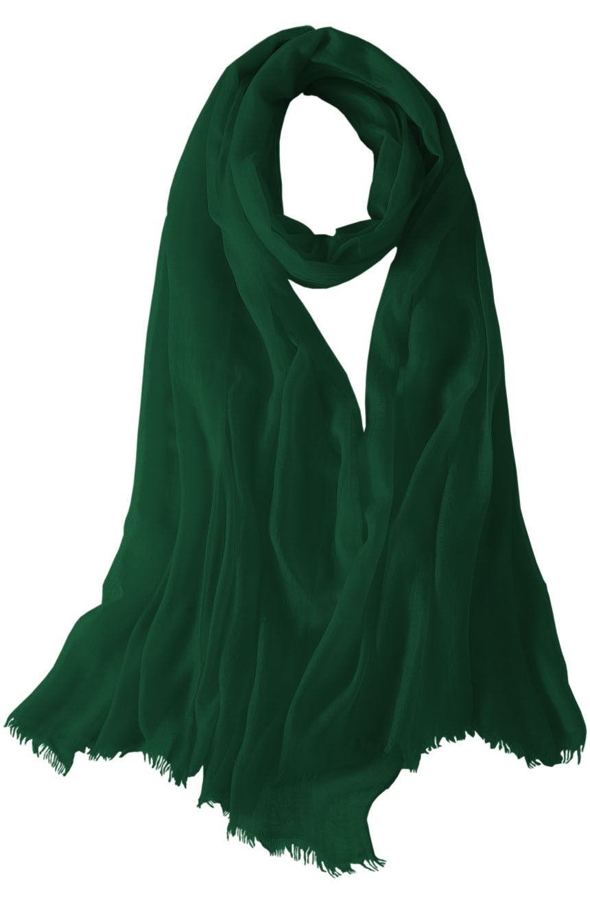 Featherlight cashmere scarf in hunter green color, pocketable, lightweight, & ultra-soft to keep you warm weigh just ounces, essential for all women.