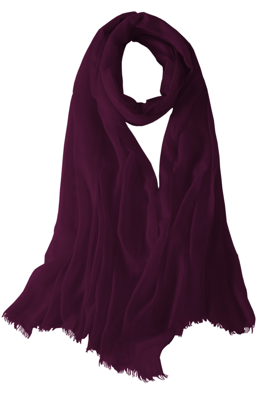 Featherlight cashmere scarf in a wineberry color, pocketable, lightweight, & ultra-soft to keep you warm weigh just ounces, essential for all women.
