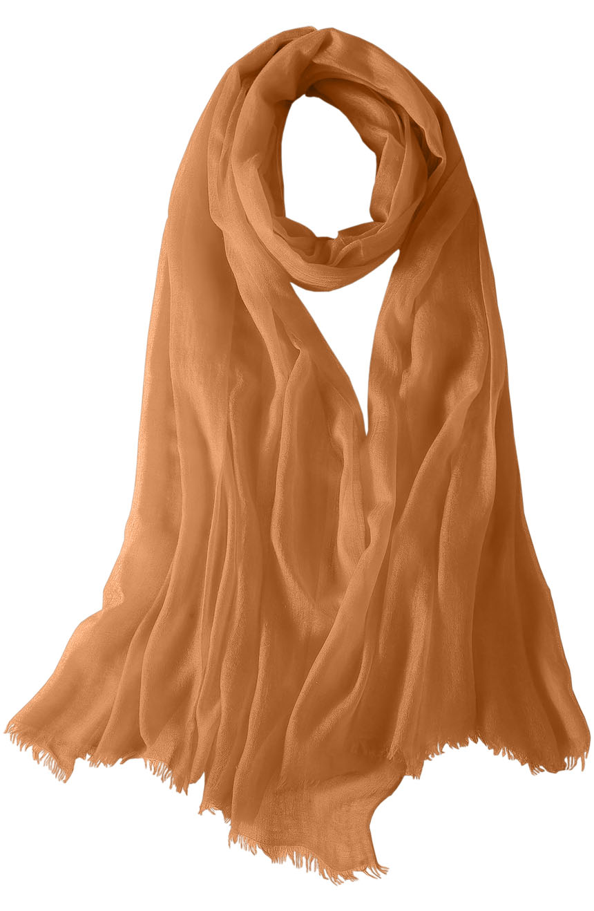 Featherlight cashmere scarf in fiery orange color, pocketable, lightweight, & ultra-soft to keep you warm weigh just ounces, essential for all women.