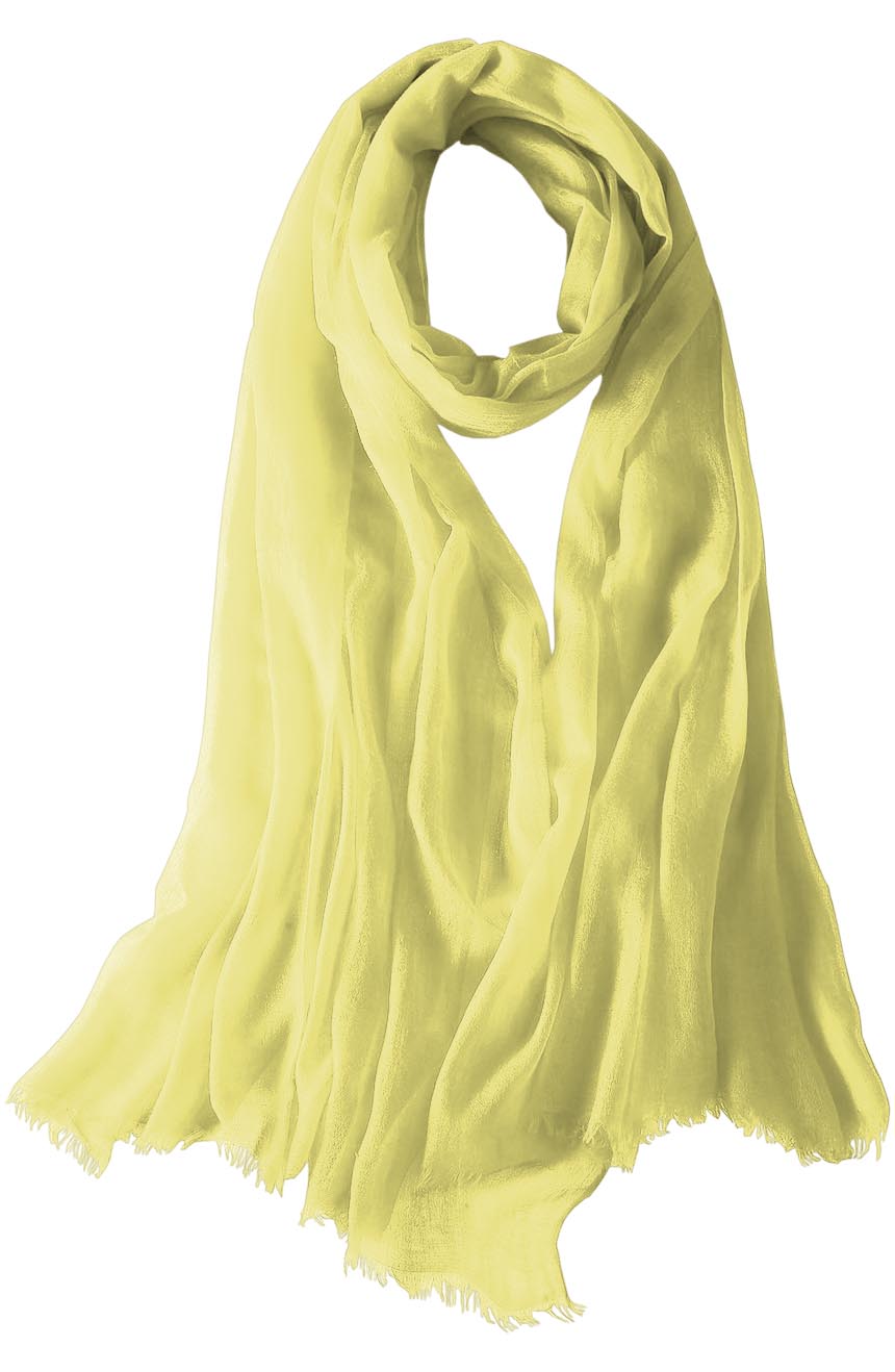Featherlight cashmere scarf in baby yellow color, pocketable, lightweight, & ultra-soft to keep you warm weigh just ounces, essential for all women.