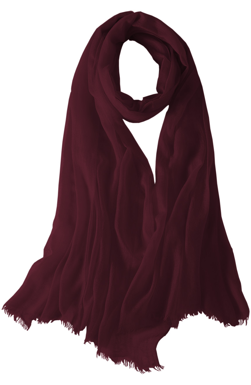 Featherlight cashmere scarf in burgundy color, pocketable, lightweight, & ultra-soft to keep you warm weigh just ounces, essential for all women.