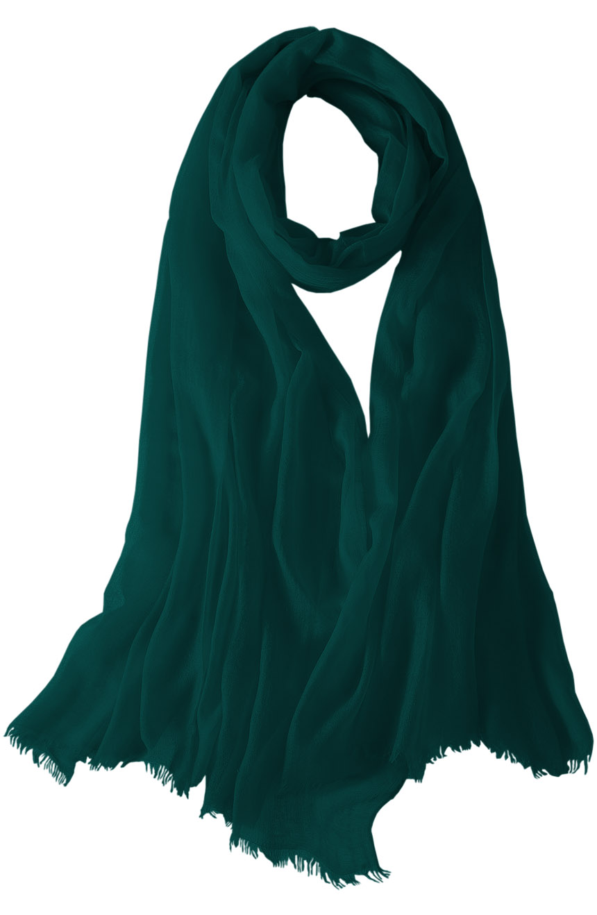 Featherlight cashmere scarf in green teal color, pocketable, lightweight, & ultra-soft to keep you warm weigh just ounces, essential for all women.