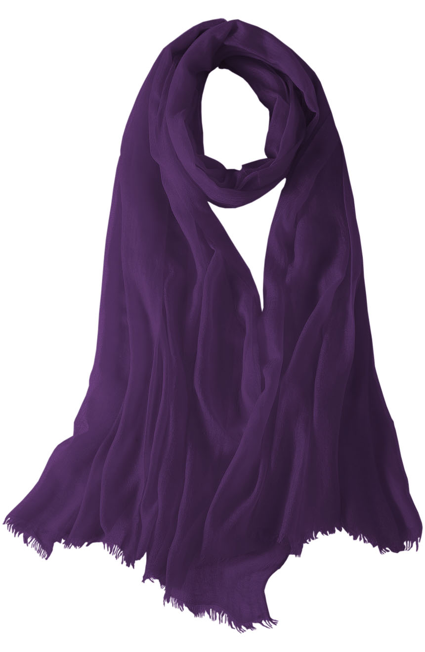Featherlight cashmere scarf in aubergine color, pocketable, lightweight, & ultra-soft to keep you warm weigh just ounces, essential for all women.