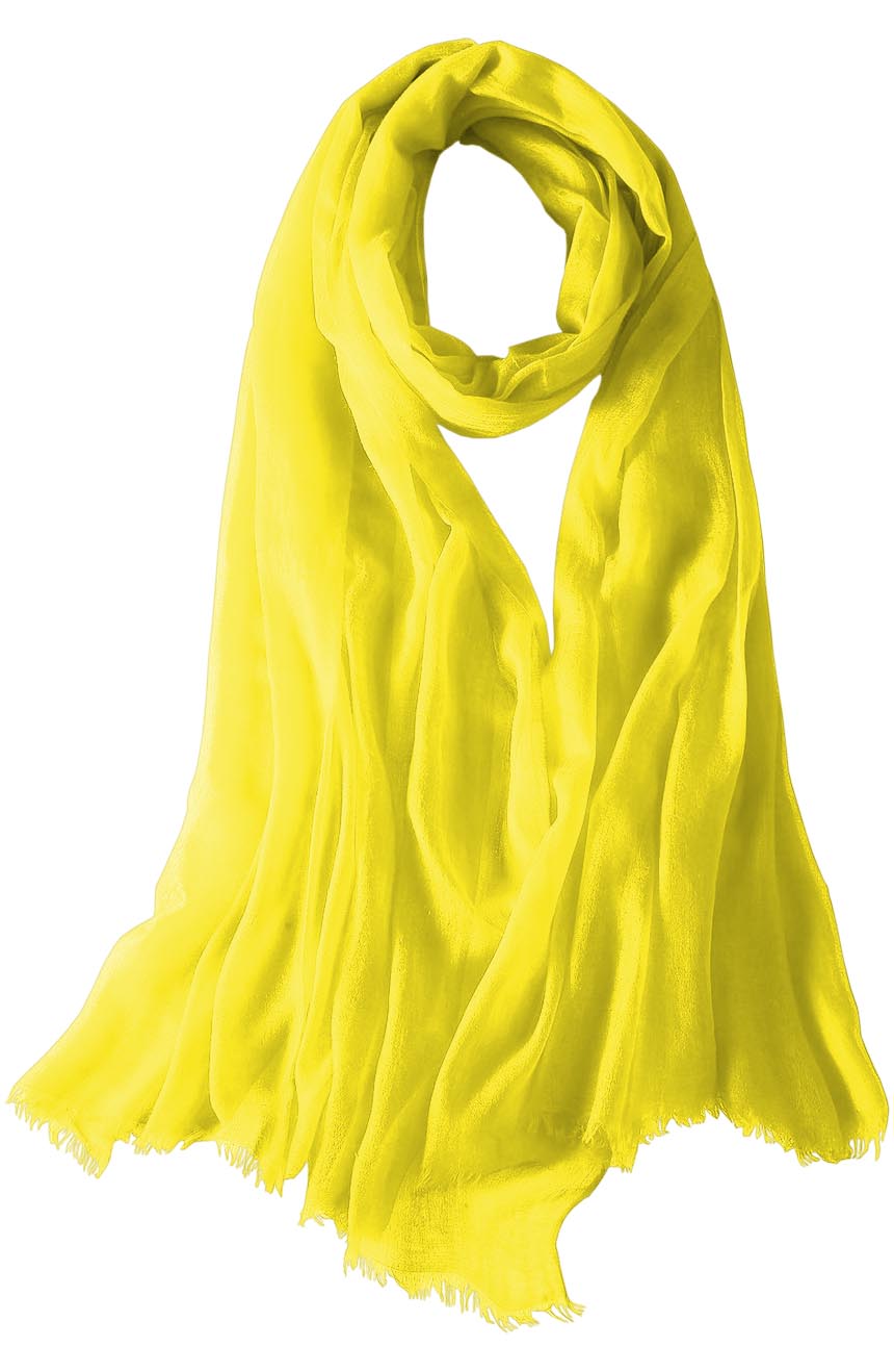 Featherlight cashmere scarf in yellow color, pocketable, lightweight, & ultra-soft to keep you warm weigh just ounces, essential for all women.