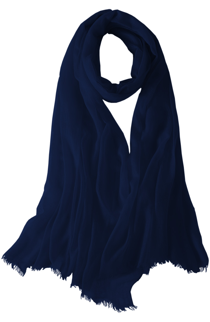 Featherlight cashmere scarf in dark blue color, pocketable, lightweight, & ultra-soft to keep you warm weigh just ounces, essential for all women.