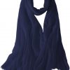 Featherlight cashmere scarf in navy color, pocketable, lightweight, & ultra-soft to keep you warm weigh just ounces, essential for all women.