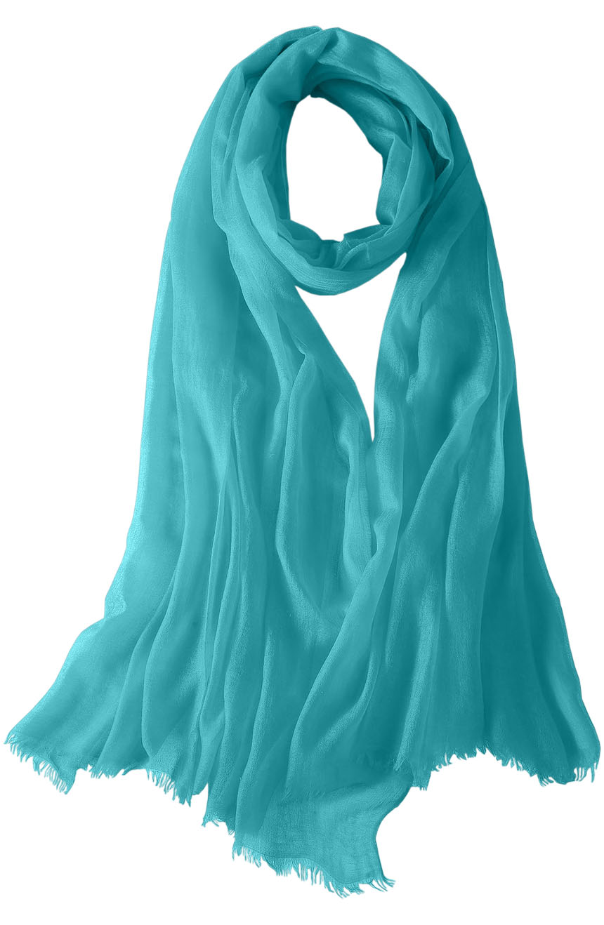 Featherlight cashmere scarf in Celeste blue color, pocketable, lightweight, & ultra-soft to keep you warm weigh just ounces, essential for all women.