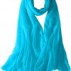 Featherlight cashmere scarf in turquoise color, pocketable, lightweight, & ultra-soft to keep you warm weigh just ounces, essential for all women.