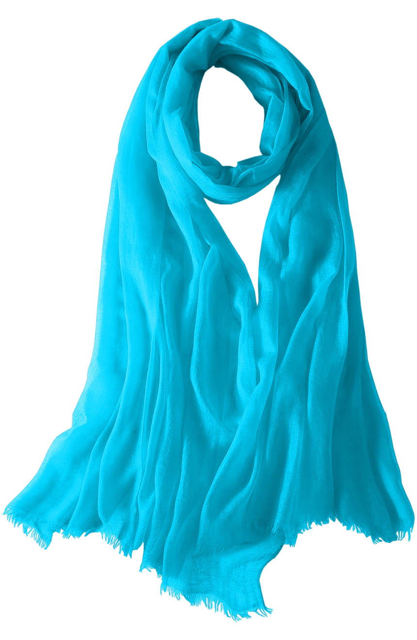 Featherlight cashmere scarf in turquoise color, pocketable, lightweight, & ultra-soft to keep you warm weigh just ounces, essential for all women.