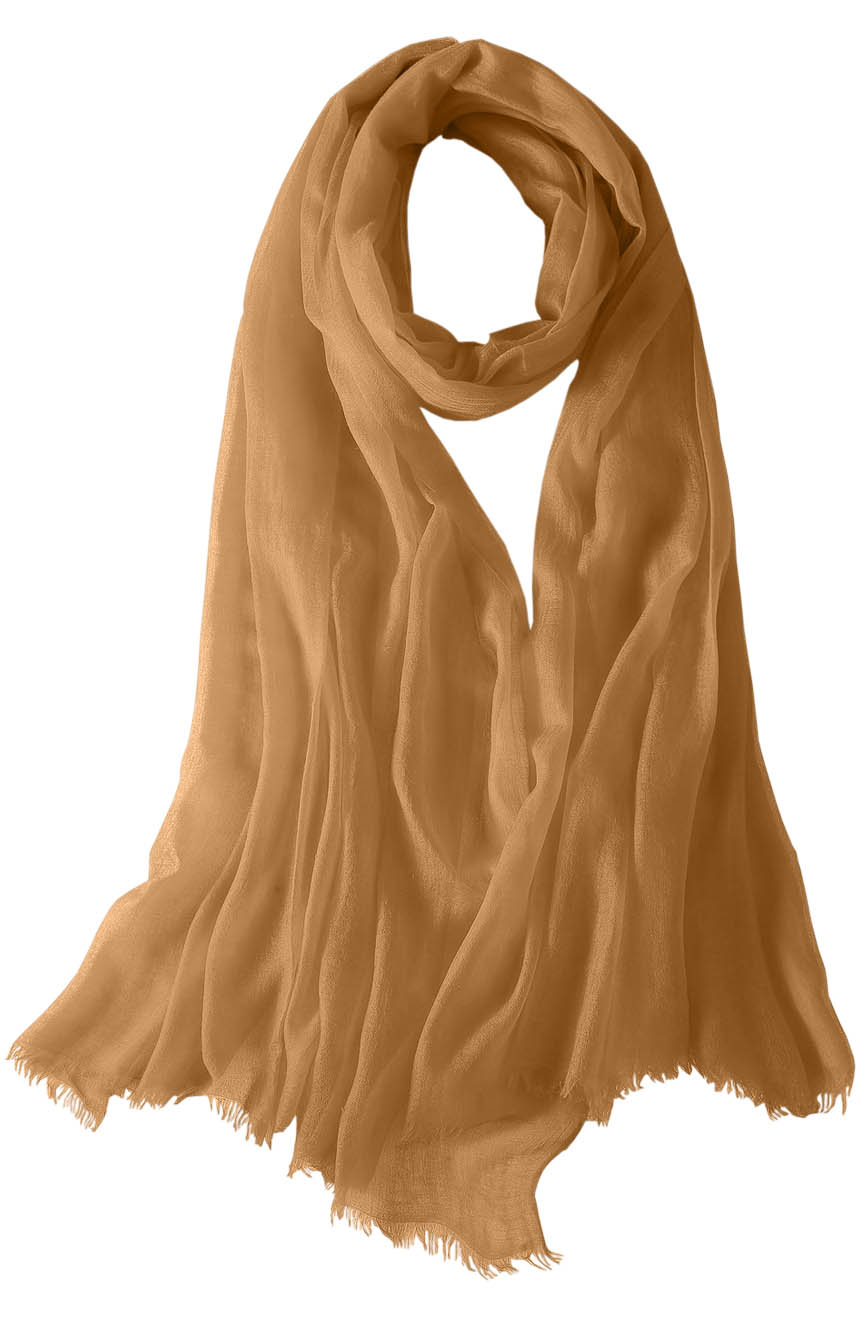 Featherlight cashmere scarf in wheat color, pocketable, lightweight, & ultra-soft to keep you warm weigh just ounces, essential for all women.