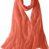 Featherlight cashmere scarf in peppermint orange color, pocketable, lightweight, & ultra-soft to keep you warm weigh just ounces, essential for all women.