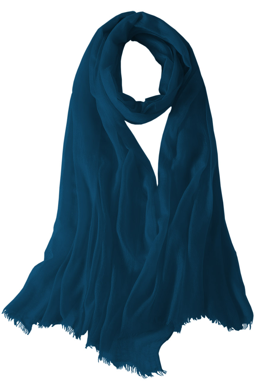 Featherlight cashmere scarf in petrol blue color, pocketable, lightweight, & ultra-soft to keep you warm weigh just ounces, essential for all women.