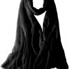 Featherlight cashmere scarf in black color, pocketable, lightweight, & ultra-soft to keep you warm weigh just ounces, essential for all women.