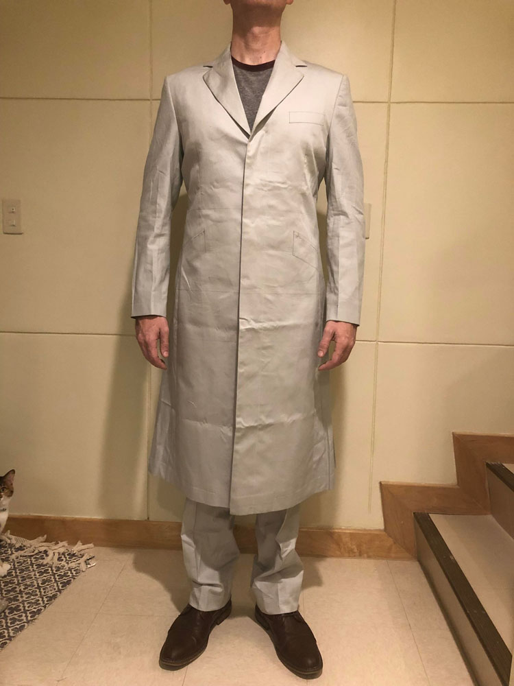 Matrix Revolutions Neo Try-on Test Trench Coat, A Full Front View.